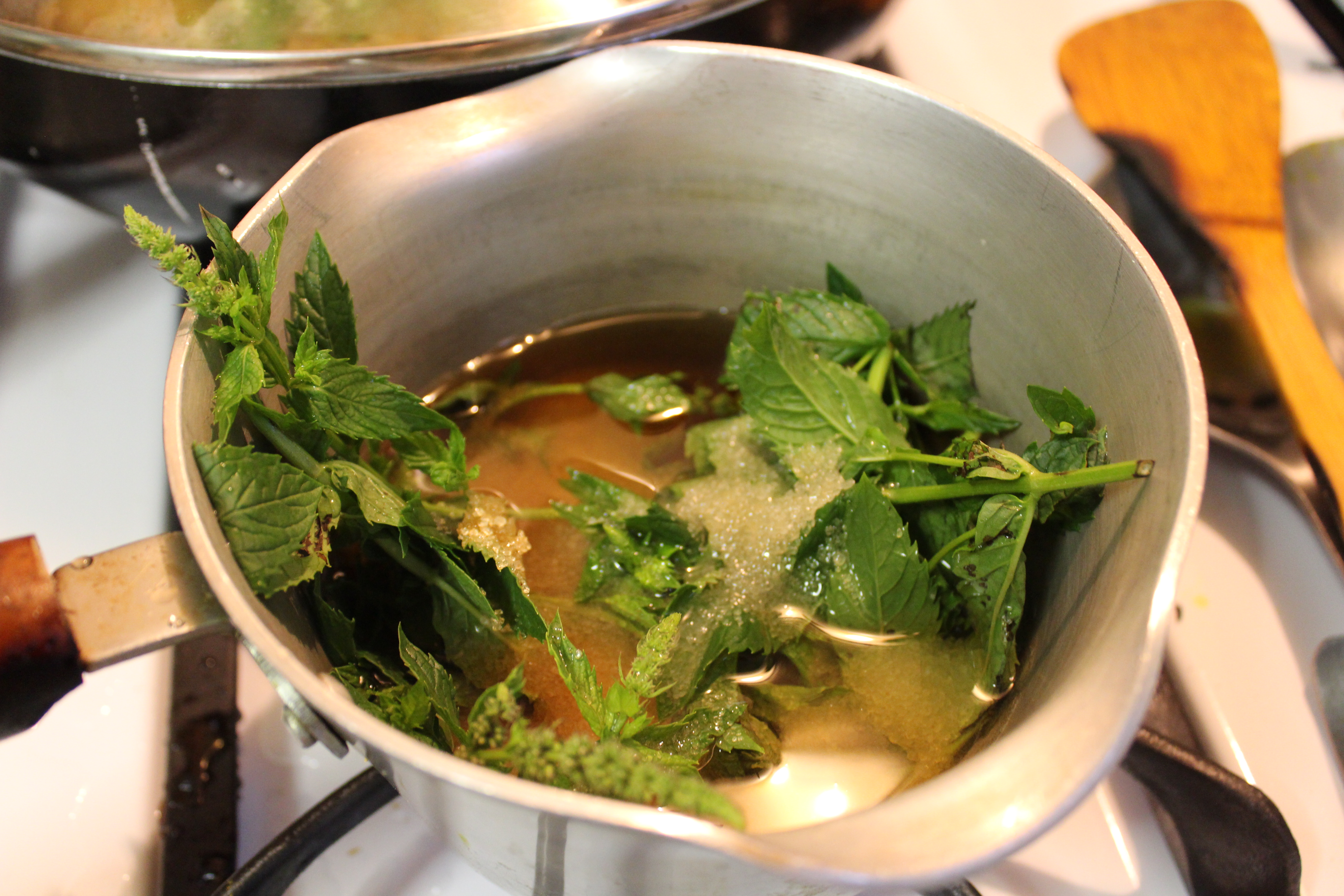 preparing the mint simple syrup