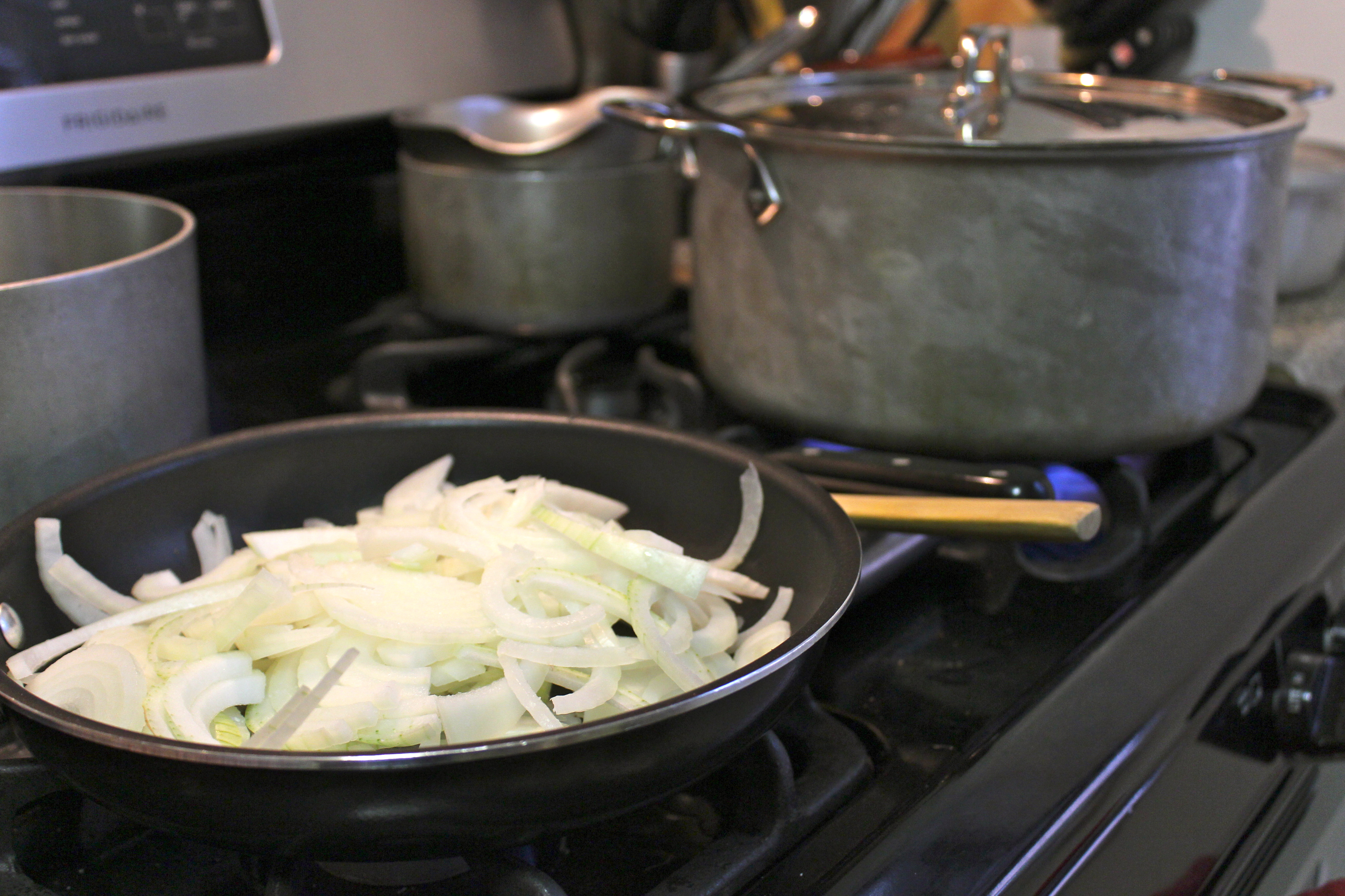 meat and onions, going side by side